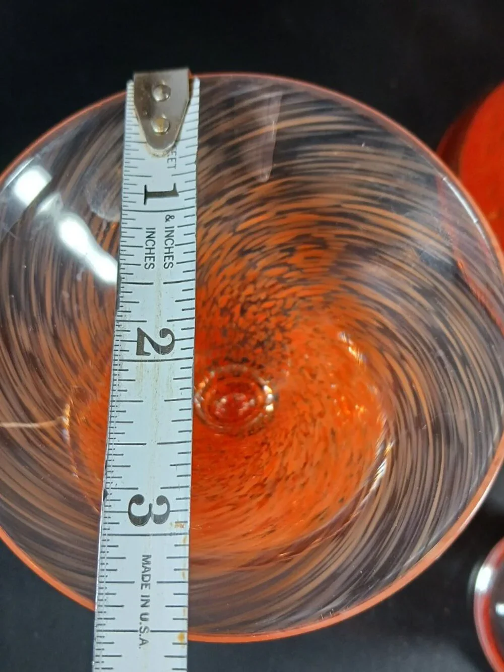 Dansk Orange Swirl MCM Style Pitcher/ Decanter & 2 Martini Cocktail Glasses